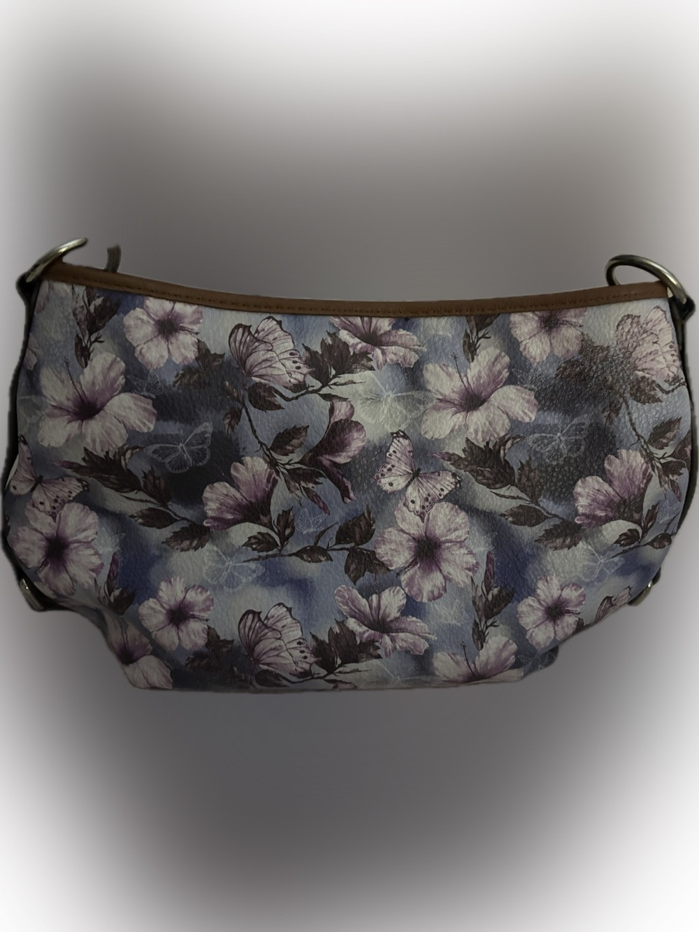 Rosetti Floral Butterfly Shoulder Bag in Lavender and Brown Trim - Picture 2 of 5